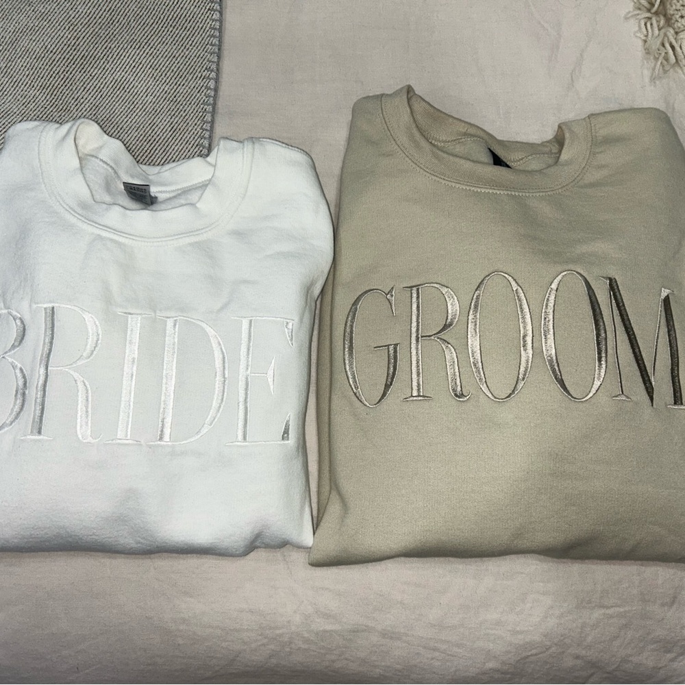 Set - Bride (small) and Groom (large) Sweatshirts (Gildan Heavy Blend)